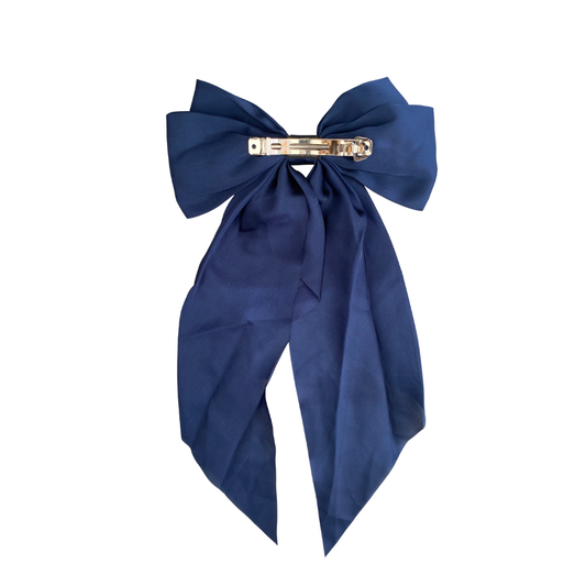 Large Navy Blue Satin Hair Bow