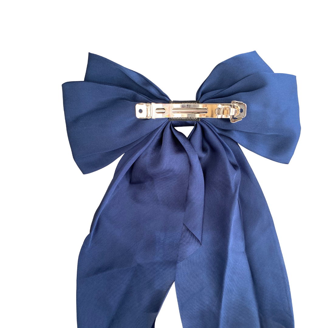 Large Navy Blue Satin Hair Bow