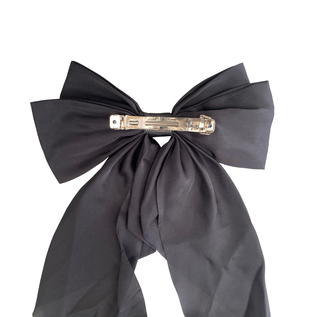 Large Black Satin Hair Bow