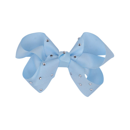 Blue - Light Blue Diamante Bow 25mm ribbon width