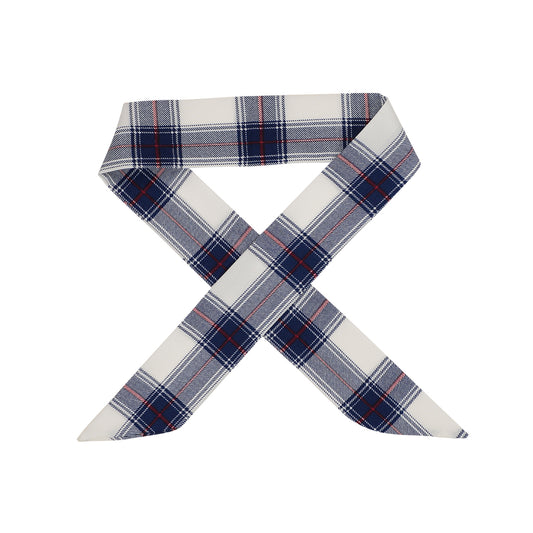 Isla Hair Scarf - White & Navy Tartan