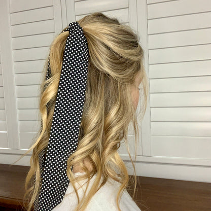 Abi Hair Scarf - Black With White Mini Spots