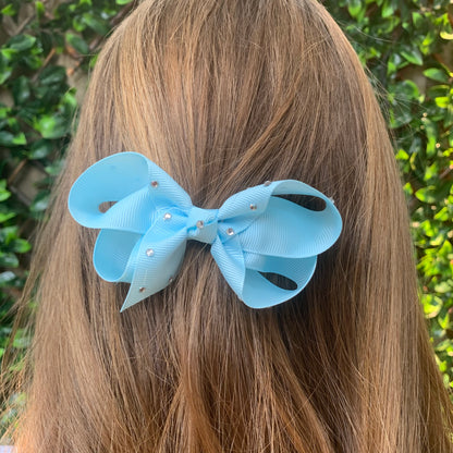 Blue - Light Blue Diamante Bow 25mm ribbon width