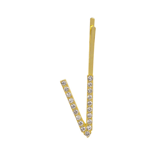 Letter V Bobby Pin - Gold